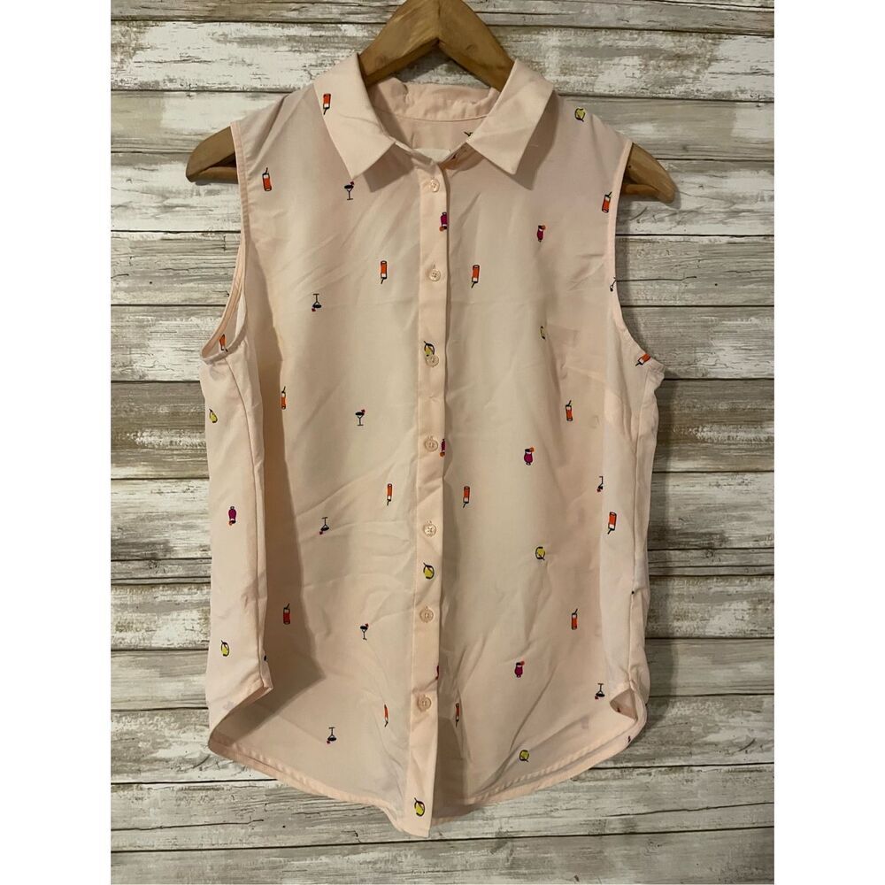 Workshop Sleeveless Sheer Button Up Collared Women's Blouse Large Multicolored​